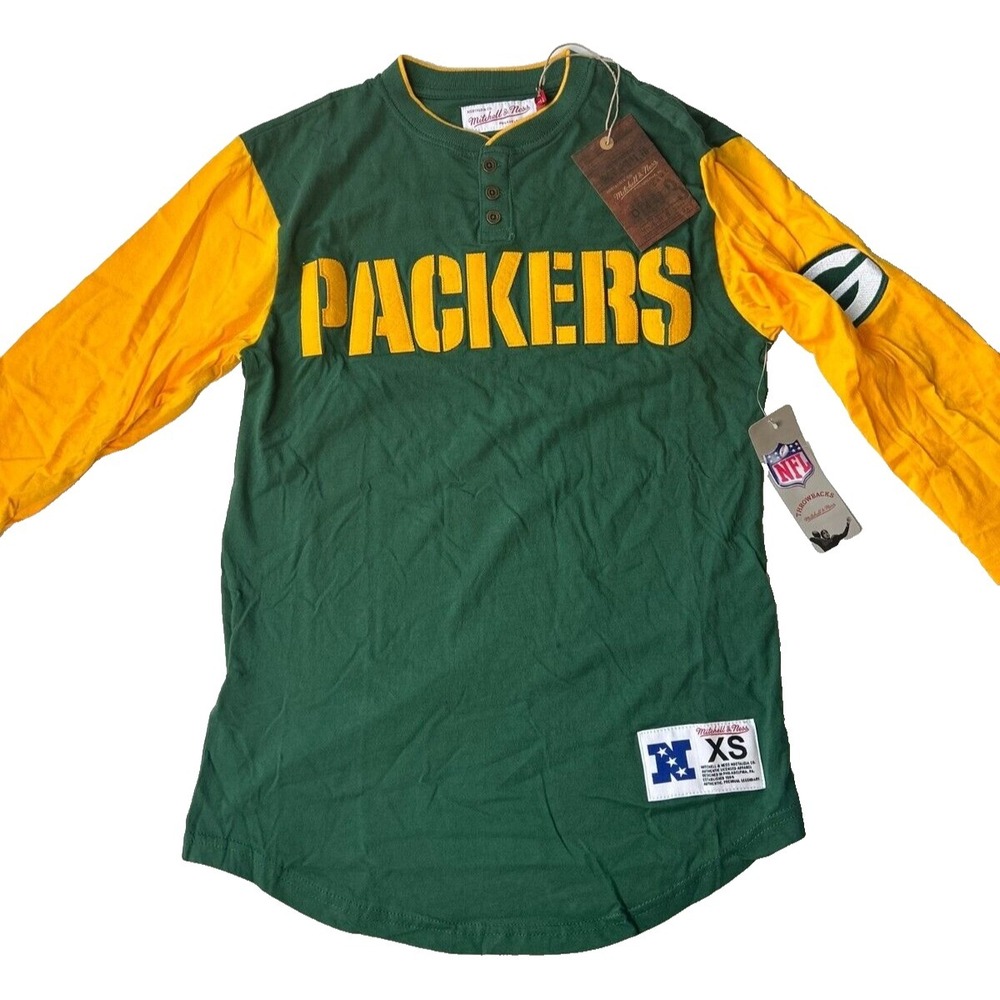 Mitchell & Ness NFL Green Bay Packers Franchise Player Henley 3/4 Sleeve TShirt